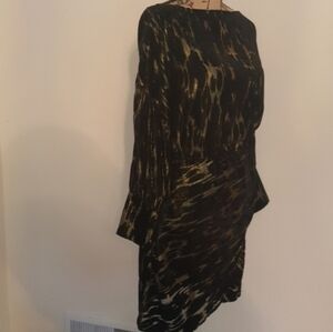 NWT Zara Womens Black and Gold Long Sleeve Peplum Dress Sz M